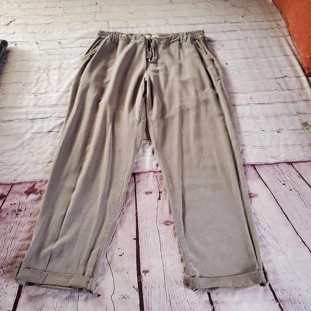Sincerely Jules Pants Medium Gray Linen Blend Elastic Waist Loose Relaxed Fit L